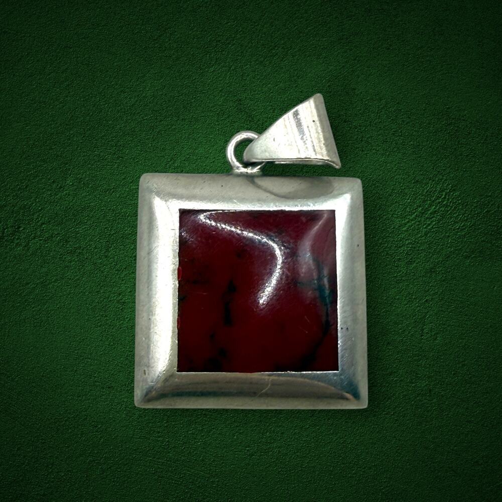 ATI Mexico 925 Sterling Silver Red Jasper Square Pendant